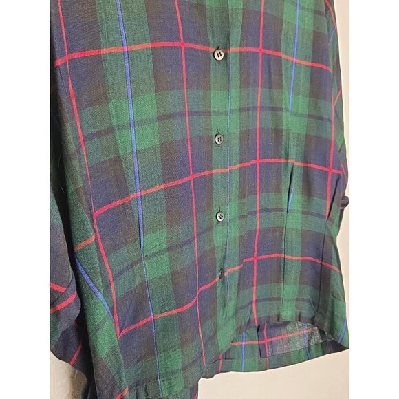 Women's Kloz Plaid Button Down Top 3/4 Sleeve Medium - Picture 2 of 7
